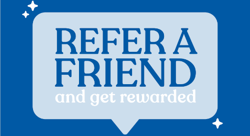 Refer a Friend copy inside a thought bubble